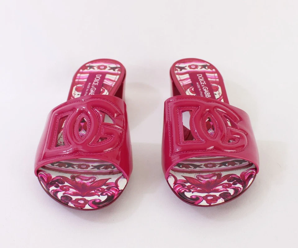 Dolce & Gabbana Auth NWOB Magenta Patent Leather Slide Sandal Heel Shoe 37 7 - Image 2 of 4