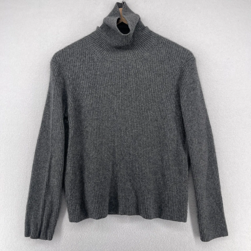 SAKS FIFTH AVENUE Sweater Womens L 100% Cashmere Turtleneck Ribbed Pullover Gray - Image 2 of 4