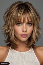 Balayage Caramel Brown Highlight with Bangs 100 Human Hair Lace Front Wigs