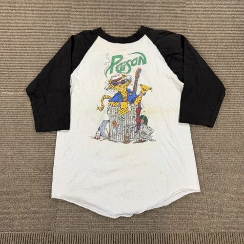 Poison Shirt Mens Large Cat Dragged In Raglan Concer 1980s vintage concert t-shirt, vintage, size L, single stitch, B+ condition