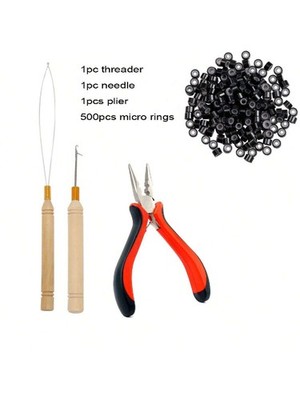 500pcs 1# Hair Extension Ring Pliers Crochet Hook Set With Threader Needle And