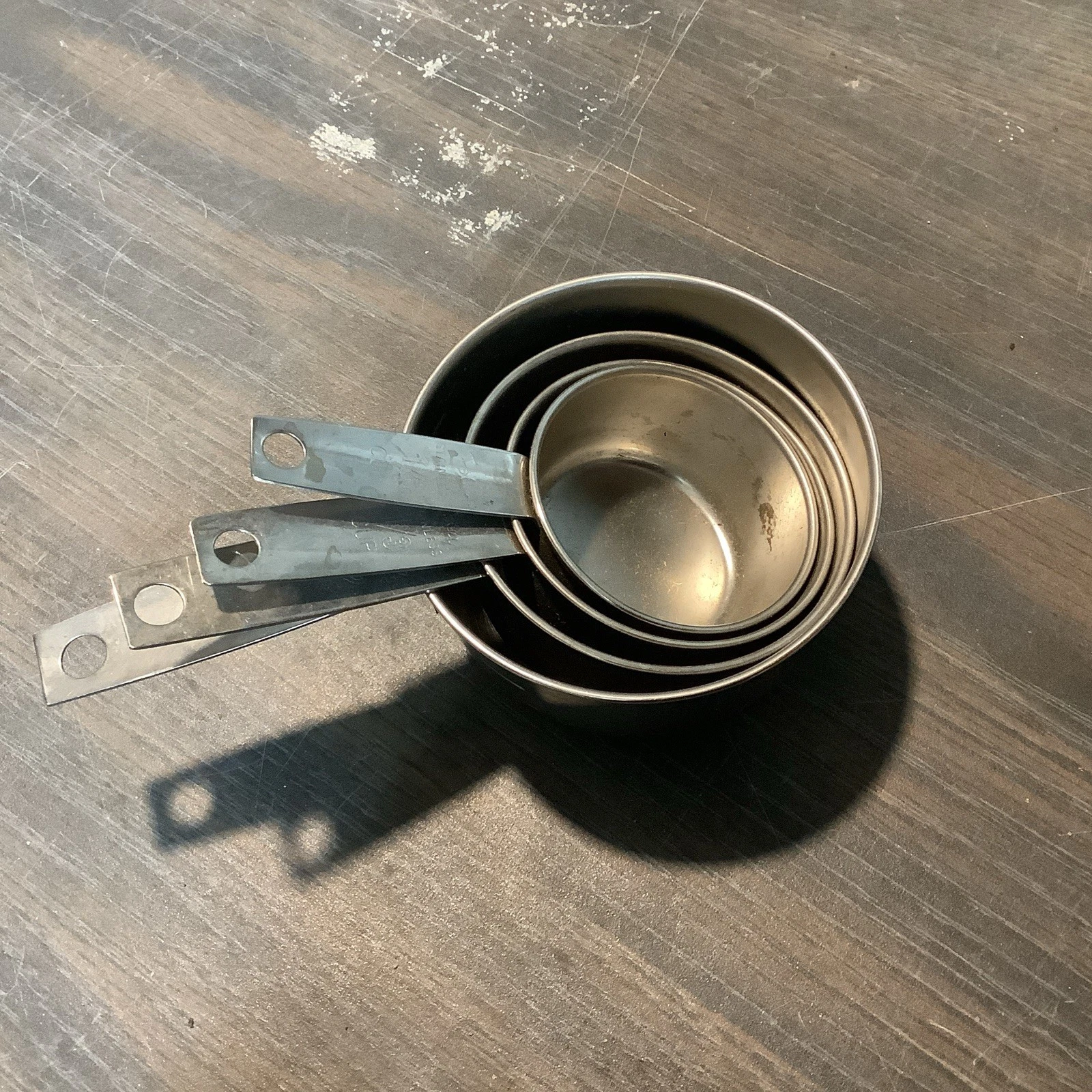 Vintage Foley 4 Measuring Cups Stainless Steel Stacking 1C, 1/2C, 1/3c, 1/4c