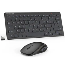 TECKNET Black Wireless Keyboard and Mouse Combo 2.4ghz Quiet Click Lag Free