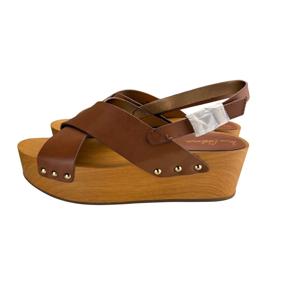 Сандалии на танкетке Sam Edelman Bentlee седло коричневая кожа крест ремень платформа - 12 - Изображение 3 из 4