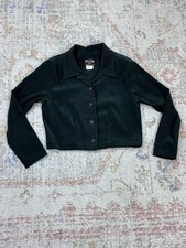 90s Whimsigoth Petites Dark Green Cropped Button Front Jacket Sz 8P Velvet Suede