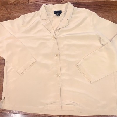 Moda Seta Sandra 100% Silk Blouse   Women s L | Ivory Button-Up Top