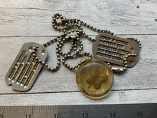ORIGINAL WWII NOK DOG TAGS PLUS 4 LEAF CLOVER POLISH AMERICAN OFFICER