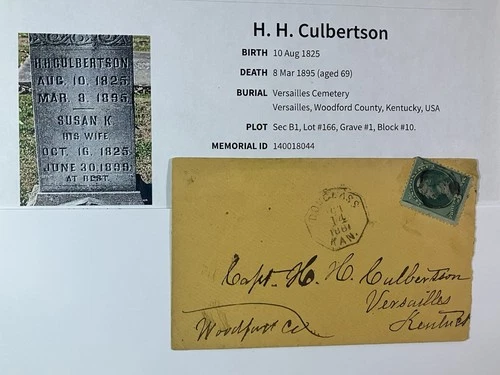 1881 - Cover to Captain H. H. CULBERTSON - Civil War Era " KENTUCKY STATE GUARD"