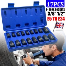 E-Torx Socket Set 17Pcs 3/8" & 1/2" Drive E5 to E24 Female Impact Sockets Tool