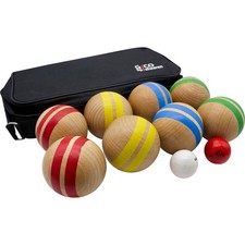 GICO Boccia Spiel aus Holz gestreift mit 8 Kugeln, Made in EU 3021