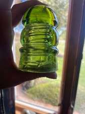 Green Glass Screw-Type Insulator, Ribbed Dome Top with Star Embossing
