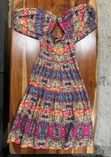 FOREVER 21 Floral Smocked Puff Sleeve Midi Dress Square Neck 100% Cotton Size M