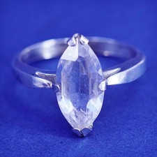 Size 7, vintage Sterling silver handmade ring, 925 ring with marquise shaped cz