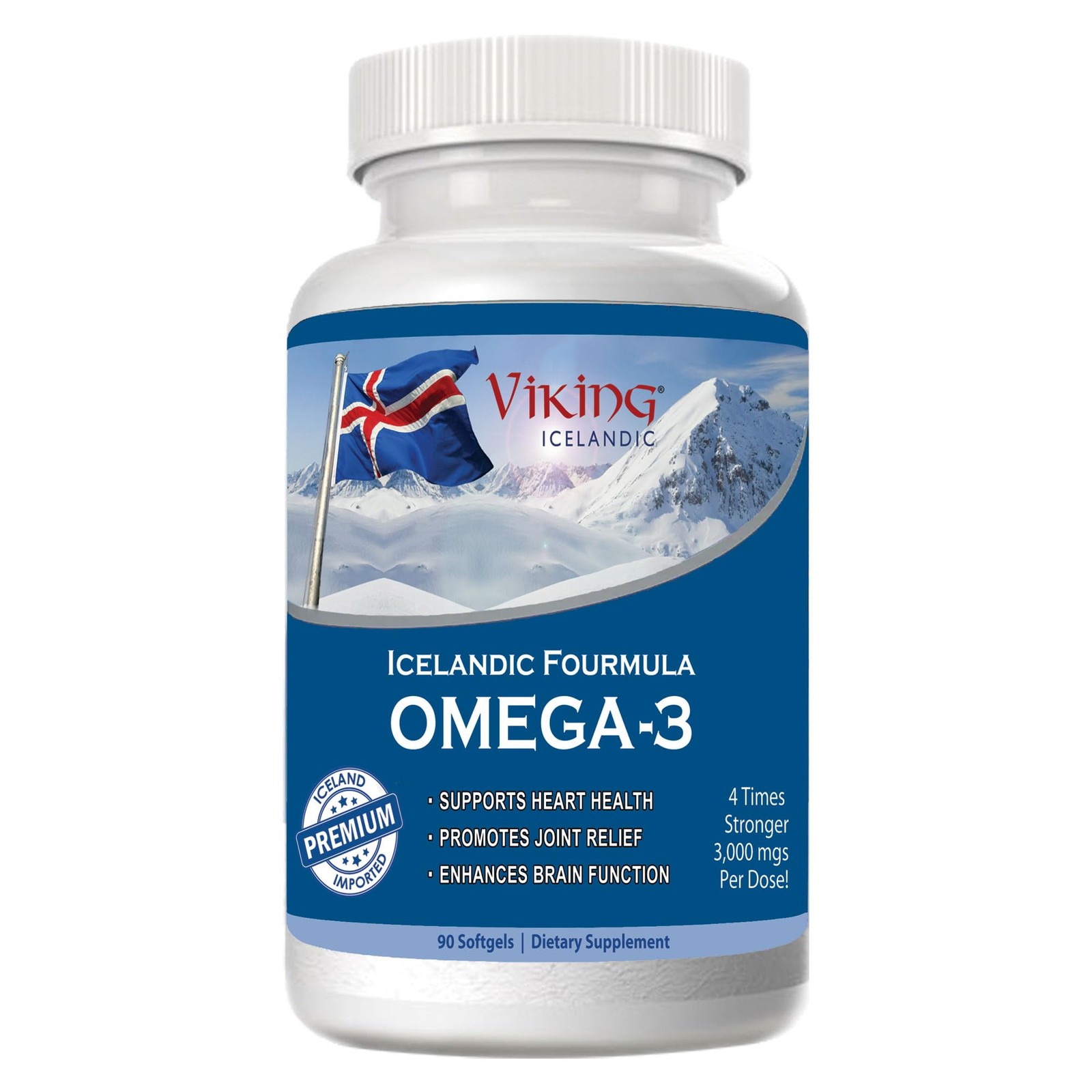 Icelandic Quadruple Strength Omega-3 Fish Oil 3000mg High DHA EPA Formula