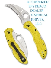 Spyderco Tasman Salt 2 Folding Knife C106SYL2 Serrated H-2 Blade Yellow FRN