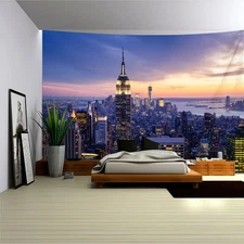 Vibrant Extra Large 1pc Empire State Building Photo Tapestry  Oversized Polyeste