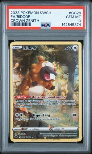 2023 POKEMON SWORD & SHIELD CROWN ZENITH #GG29 FULL ART/BIDOOF PSA 10