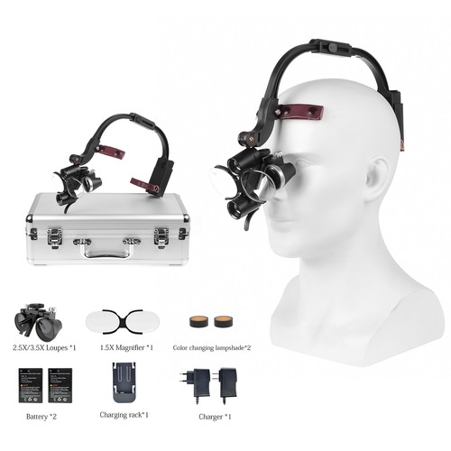 Dental 5W LED Wireless Headlight Two Led Lights with 2.5X/3.5X Loupe+2 Batteries - 第 2/48 張圖片