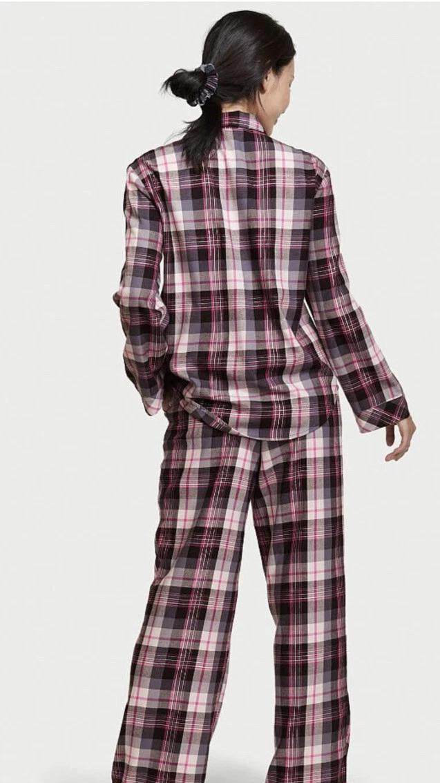NEW Victoria Secret Pajama Set Pink XS Long Sleeve Flannel Plaid PJ