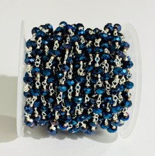 6mm Blue Pyrite Faceted Beads Wire Wrapped Rosary Chain Bulk Roll Jewelry