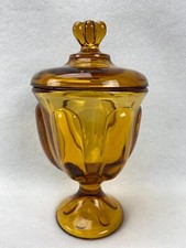 Viking Epic Six Petal Amber Glass Candy Dish with Lid Vintage 8" Tall
