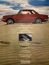 1969 Toyota Corona VINTAGE Print Ad Classic Red Car in the Sand