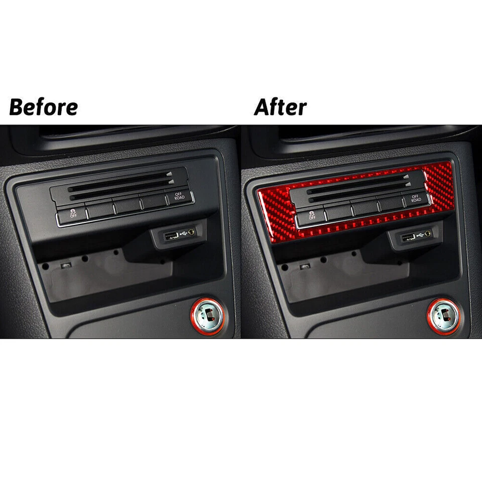 Cuadro de almacenamiento central de fibra de carbono rojo para Volkswagen Tiguan 2013-2017 Foto 4 de 4