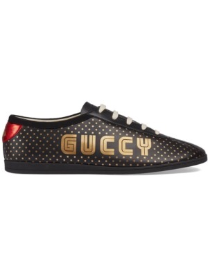 Auth GUCCI 44,5 UK 10,5 US 11,5 Falacer Low GUCCI Print Black #519723 0G270 1079