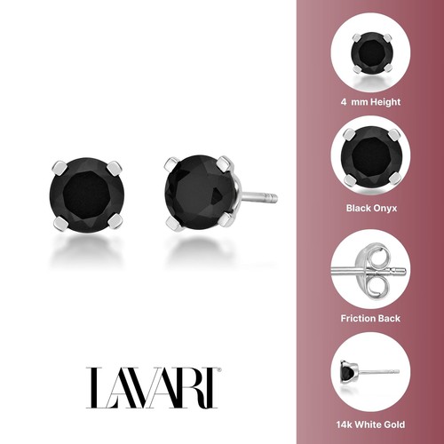 14K White Gold Stud Earrings With 4MM Round Black Onyx Rare Gift Fine Jewelry - 第 5/6 張圖片