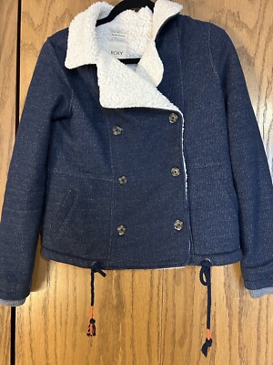 Roxy Women's Size: XS Double Breasted Navy Blue Sherpa Lined Jacket Warm Cozy 