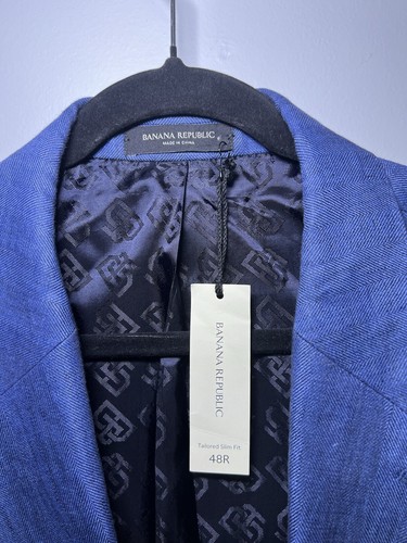$400 Banana Republic Mens Blazer Tailored Slim Jacket 48R Navy Two Button Suit - Picture 11 of 12
