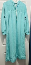 Vintage Sears At Home Wear Fleece Robe Housecoat Womens Large Turqouise Teal Zip
