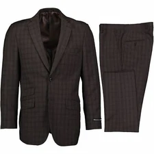 Alberto Cardinali Men's Brown Plaid 2 Button Slim Fit Business Suit NEW