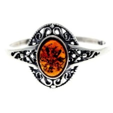 925 Sterling Silver  Baltic Amber Classic Celtic Ring - AR9