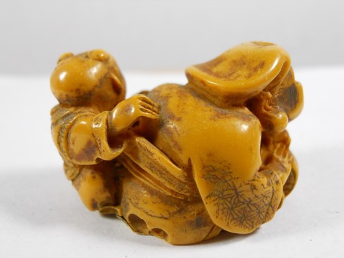 Lote vintage 2 mini figuras de resina Netsuke asiáticas japonesas decoración retro - Imagen 4 de 17