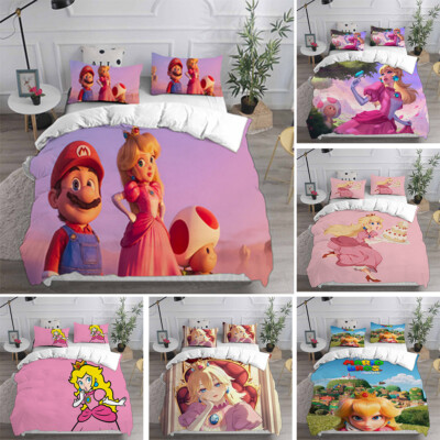 Super Mario Bros Princess Peach 3D Bettbezug Bettwäsche Set Kissenbezug Quilt