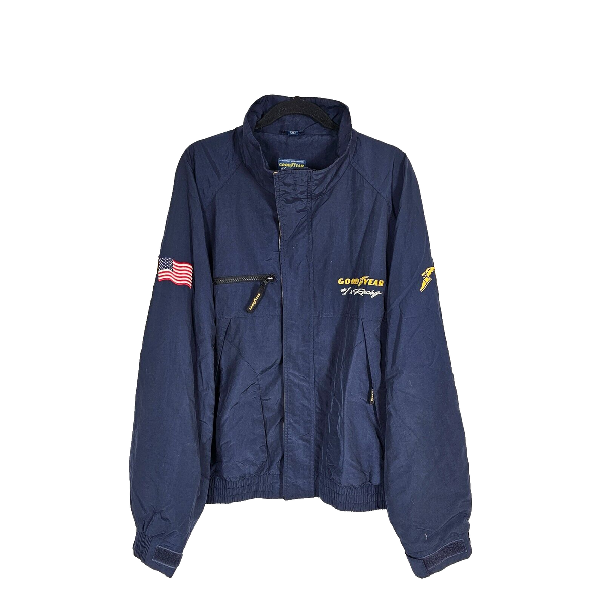 ジャケット・アウター GOODYEAR official jacket made in usa Vintage Goodyear Official #1 in Racing Jacket Mens XL Navy