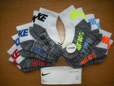 Toddler Boys/Girls NWT NIKE Socks Ankle 6prs White Neon Yello Cushioned Sz:2T-3T