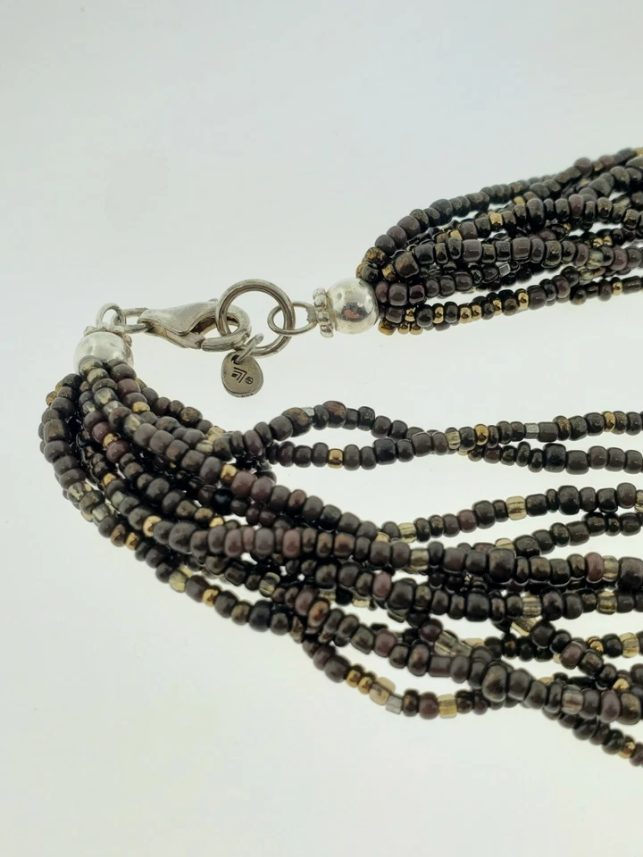 Collar multihilo Silpada N1815 plata esterlina marrón y bronce cuentas 18" Foto 4 de 4