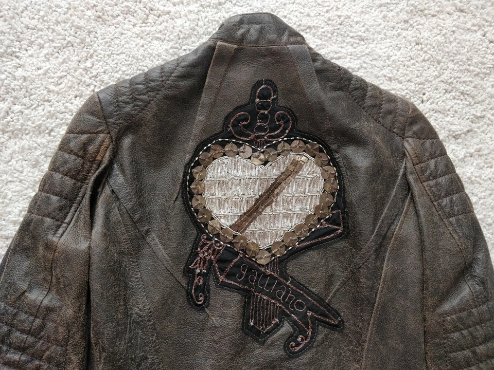 John Galliano взлетно-посадочная полоса винтажный мотоциклиста Moto женщин кожаный сердце куртка Blazer  - Изображение 4 из 4