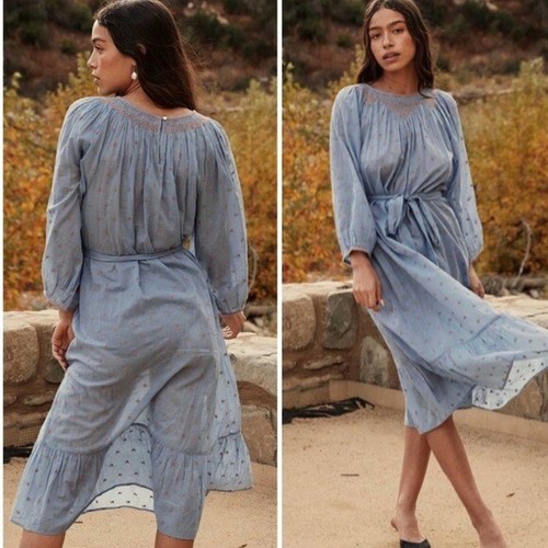 Doen Maya Dress Blue Floral Embroidered 