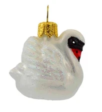 MINI WHITE SWAN EUROPEAN BLOWN GLASS CHRISTMAS ORNAMENT VOGEL FEATHER TREE DECOR