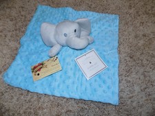 SECURITY BLANKET MANHATTAN KIDS ELEPHANT GRAY AQUA BLUE EMBOSSED DOT VELOUR SOFT