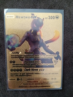 Pokemon Card Mewtwo GX Full Art 300HP Gold Foil Fan Art Mint