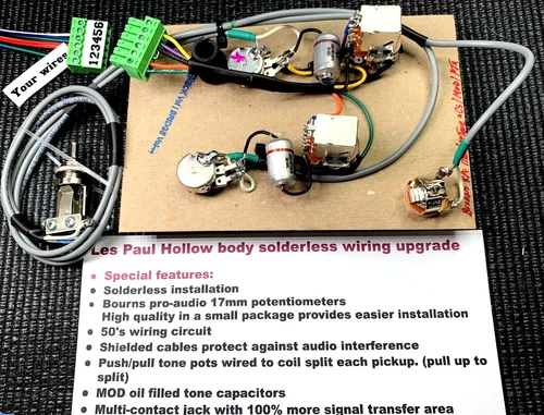 Les Paul Semi-Hollow Solderless Wiring Upgrade -Coil Split/Bourns Pro-audio Pots
