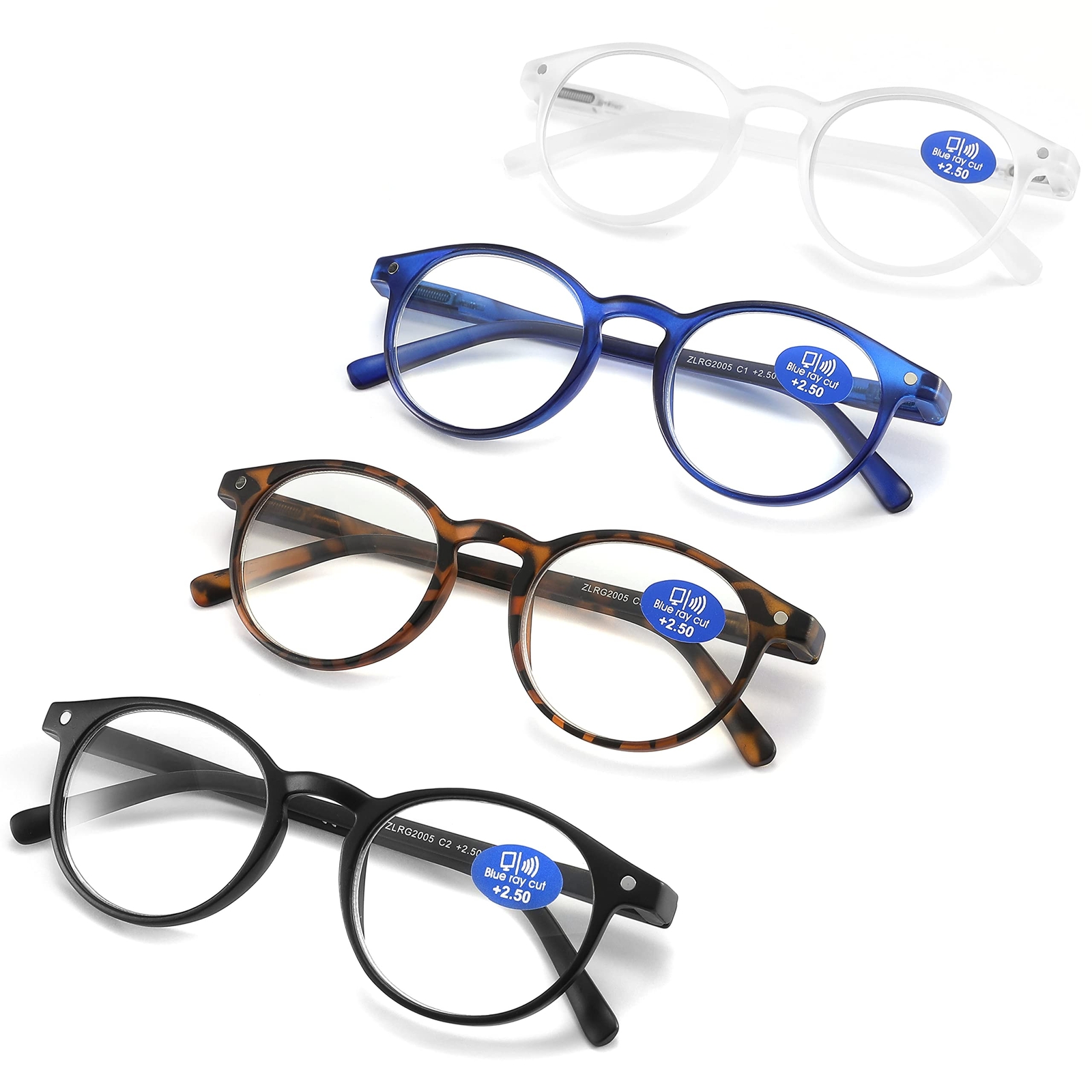 Blue Light Blocking Reading Glasses with Spring Hinges for Men, Round Frame Design-image