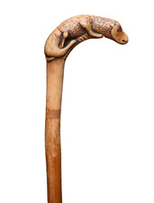 Antique Cane, folkloristic single piece wood carved , XIX Century,