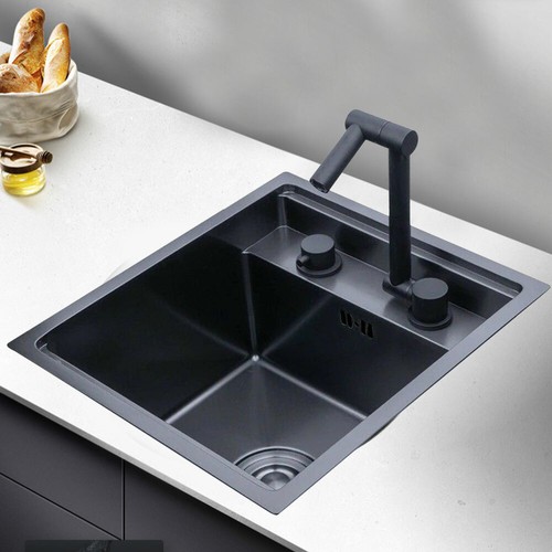 Hidden Kitchen Sink Single Bowl Folding Faucet W/ Drain Assembly Stainless Steel