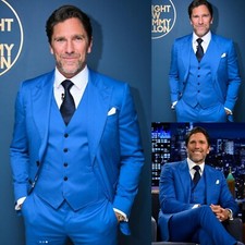 Royal Blue Men Suits 3Pcs Wedding Formal Tuxedos Peak Lapel Jacket Party Blazer