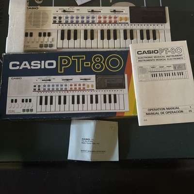 Vintage Casio PT-80 Electronic Keyboard With Rom Card In Original Box Working